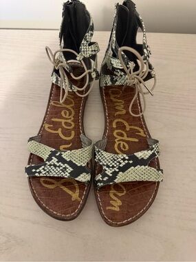 Sam Edelman Snake-Print Ankle Tie Flat Sandals